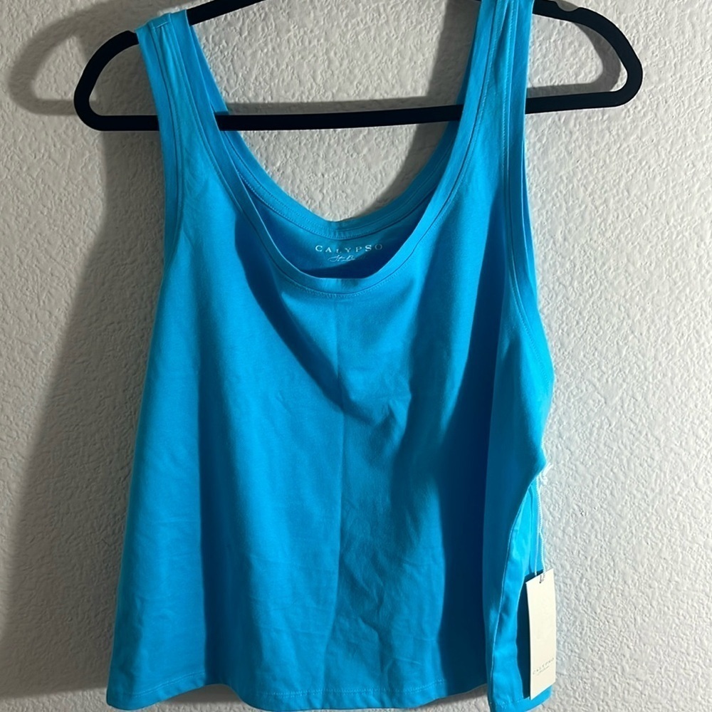 Calypso St. Barth NEW blue cotton tank top XL blouse vacation summer